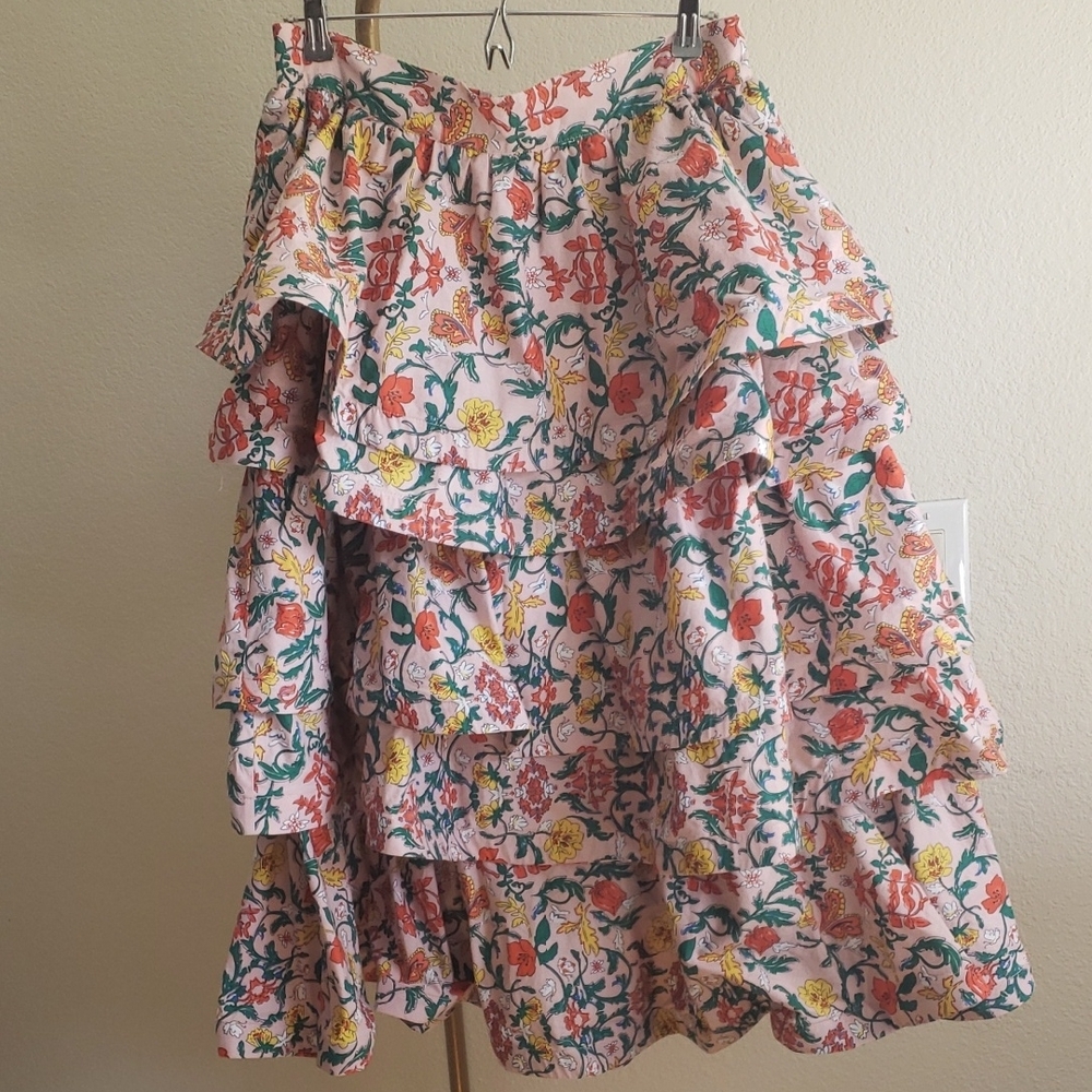 Buru Teagan Floral Print Tiered Ruffle Midi Skirt NWT SZL - Picture 2 of 10